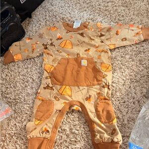 Carhartt Brown and Tan Footie One Piece Cozy Loungewear
